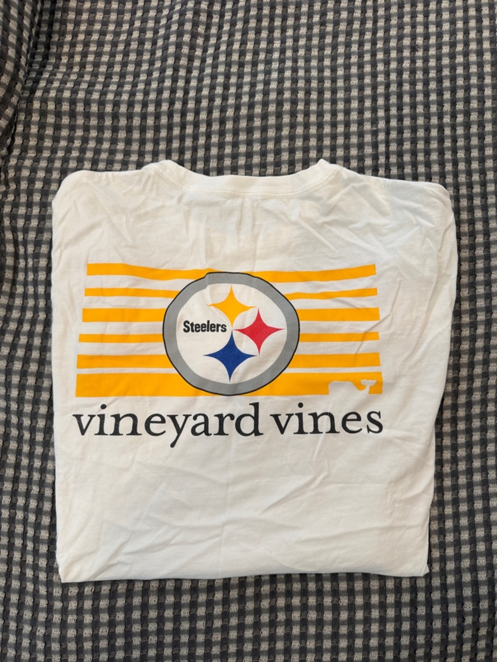 Vineyard Vines White Tee with Yellow Stripe and Steelers Logo